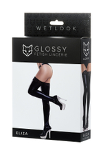 Чулки Glossy из материала Wetlook со вставкой из кружева черный XL