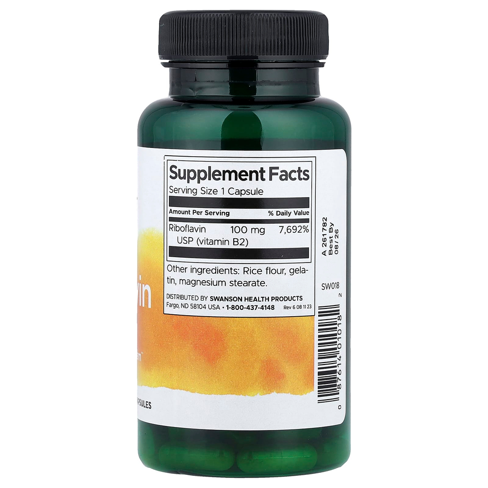 Swanson Vitamins, Рибофлавин, 100 мг, 100 капсул