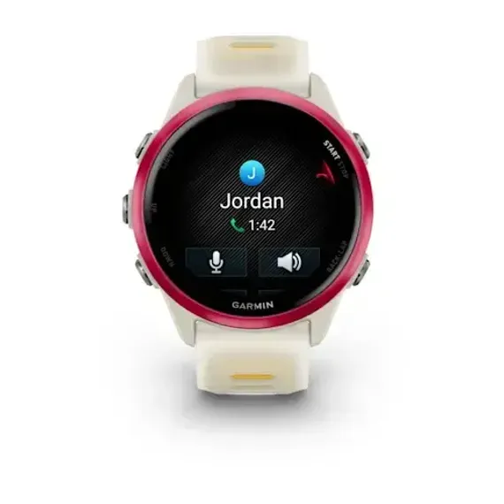 Умные часы Garmin Forerunner 570 - 42 мм Малиновый алюминий с полупрозрачным ремешком цвета слоновая кость/манго