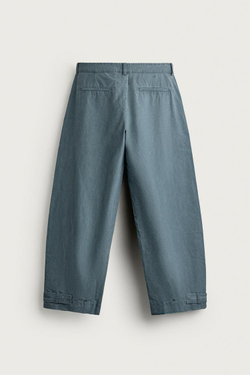 ZARA БРЮКИ RELAXED FIT С ЭФФЕКТОМ ПОТЕРТОСТИ И ХЛЯСТИКАМИ, ЗЕЛЕНОВАТО-СИНИЙ