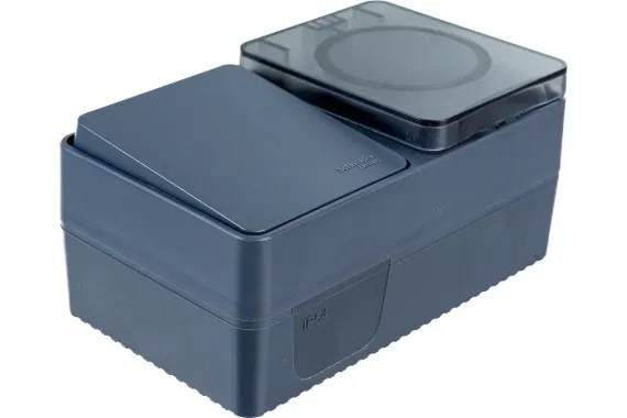 Выключатель Systeme Electric ATLASDESIGN PROFI 1-клавишный + розетка с заземлением IP54 накладной антрацит 36839