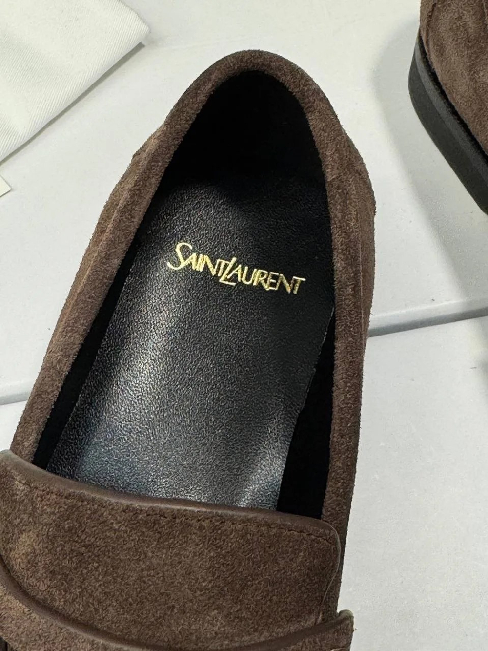 Мужские коричневые замшевые лоферы Cassandre YSL