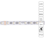 Светодиодная лента 24V 14,4W/m RGB+W 4000К 5м Arte Lamp TAPE A2406012-01-RGB4K, LED