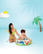 Бассейн надувной Intex 57106 Dino Buddies 61х22 см / Круглый трехсекционный бассейн Пляжные друзья Интекс с надувным дном для дачи