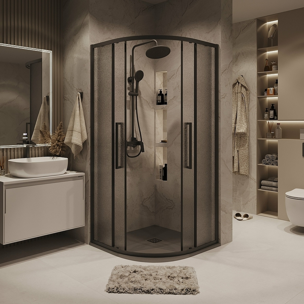 Душевой уголок Grossman Cosmo 90х90 301.K33.02.9090.21.02 профиль Черный матовый стекло шиншилла