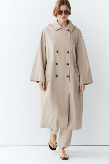 Massimo Dutti Тренч из высокотехнологичного смесового хлопка, жемчужно-серый