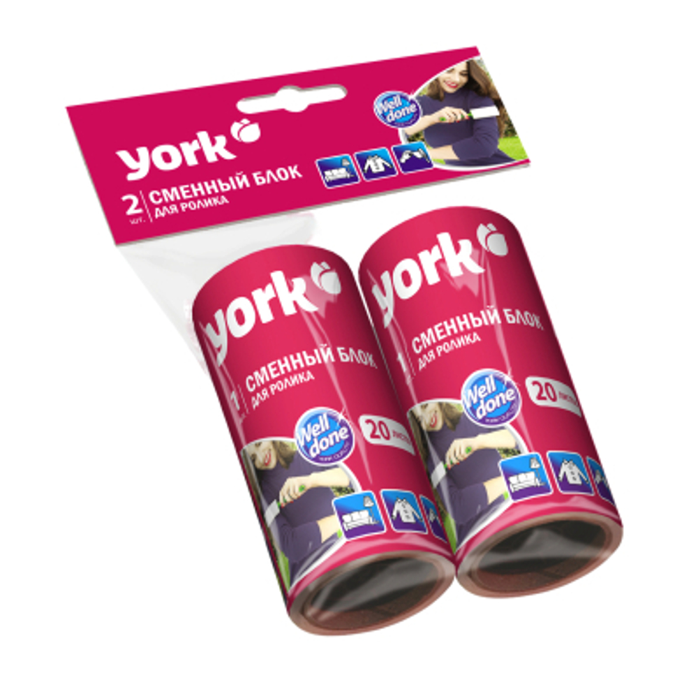 YORK Сменный блок для ролика-щетки д/одежды 20л Стайл пепита 2шт