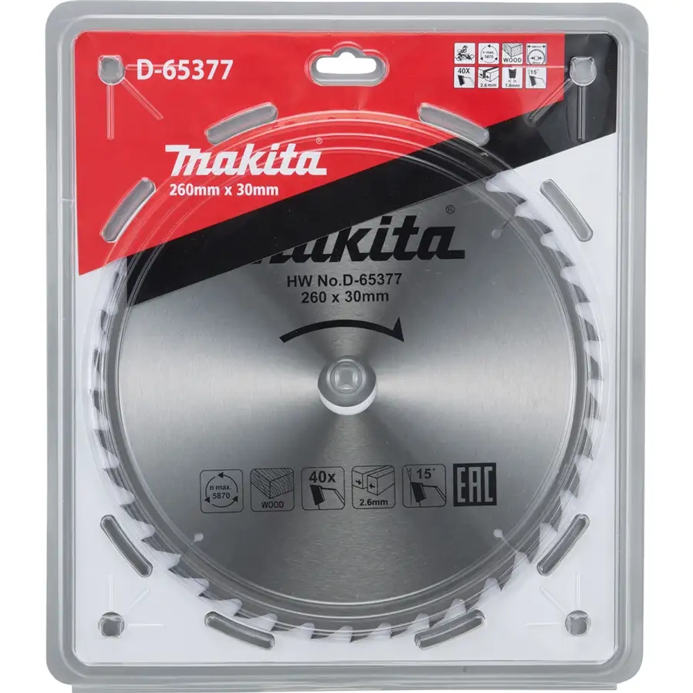 Пильный диск для дерева 260x30x2,6/1,8x40T Makita D-65377