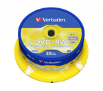 Оптический диск Verbatim DVD+RW 4.7GB 4X SERL Matt Silver, Spindle, 25 шт