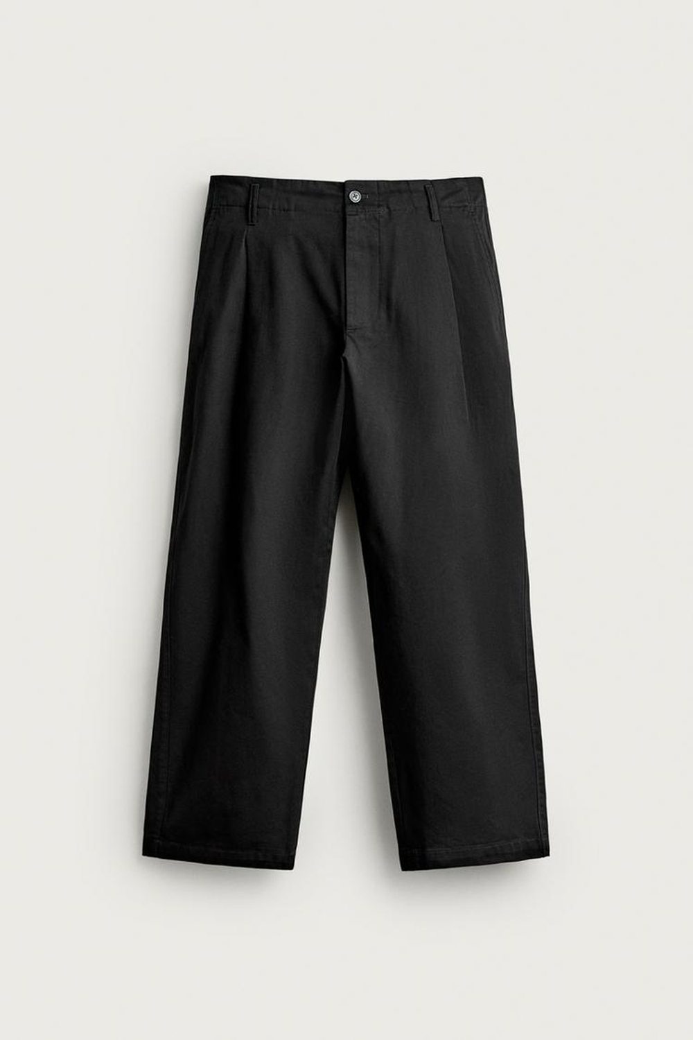 ZARA БРЮКИ ЧИНОС RELAXED FIT СО СКЛАДКАМИ, ЧЕРНЫЙ