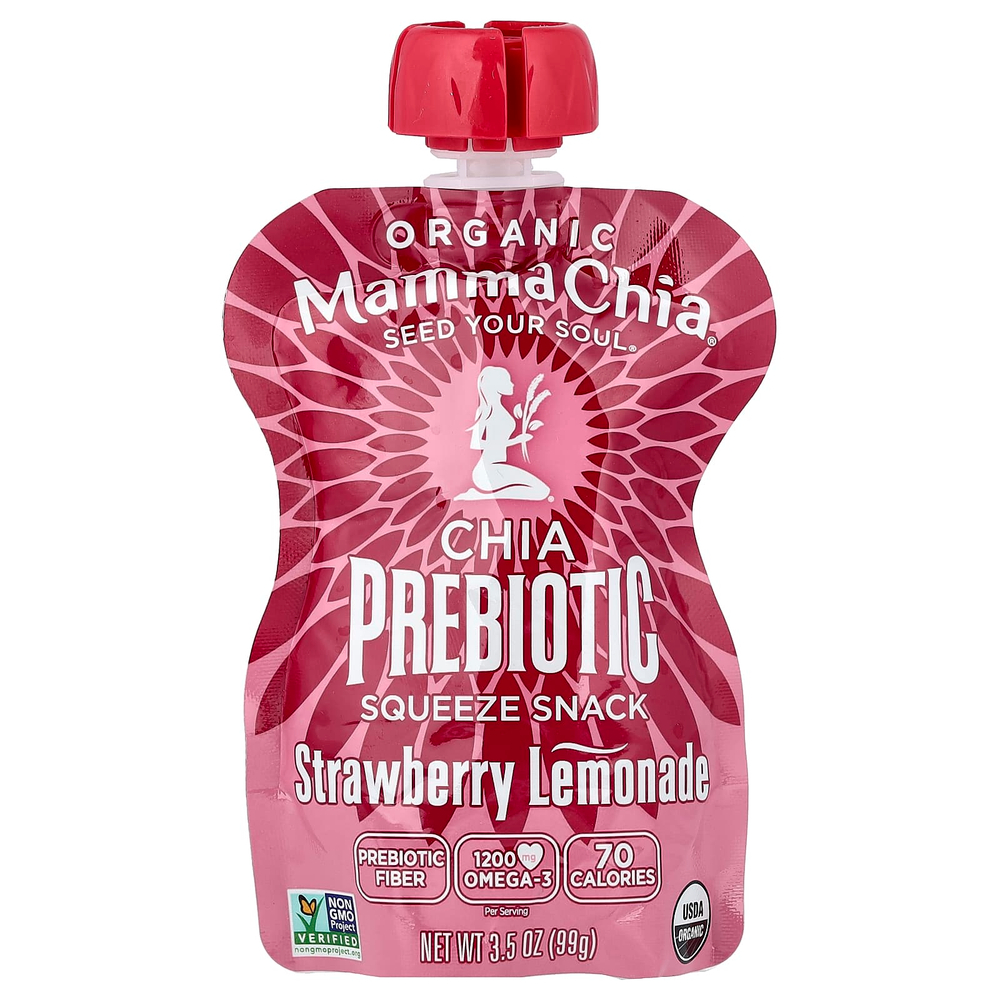 Mamma Chia, Organic Chia Prebiotic Squeeze Snack, клубничный лимонад, 4 пакетика, 99 г (3,5 унции)