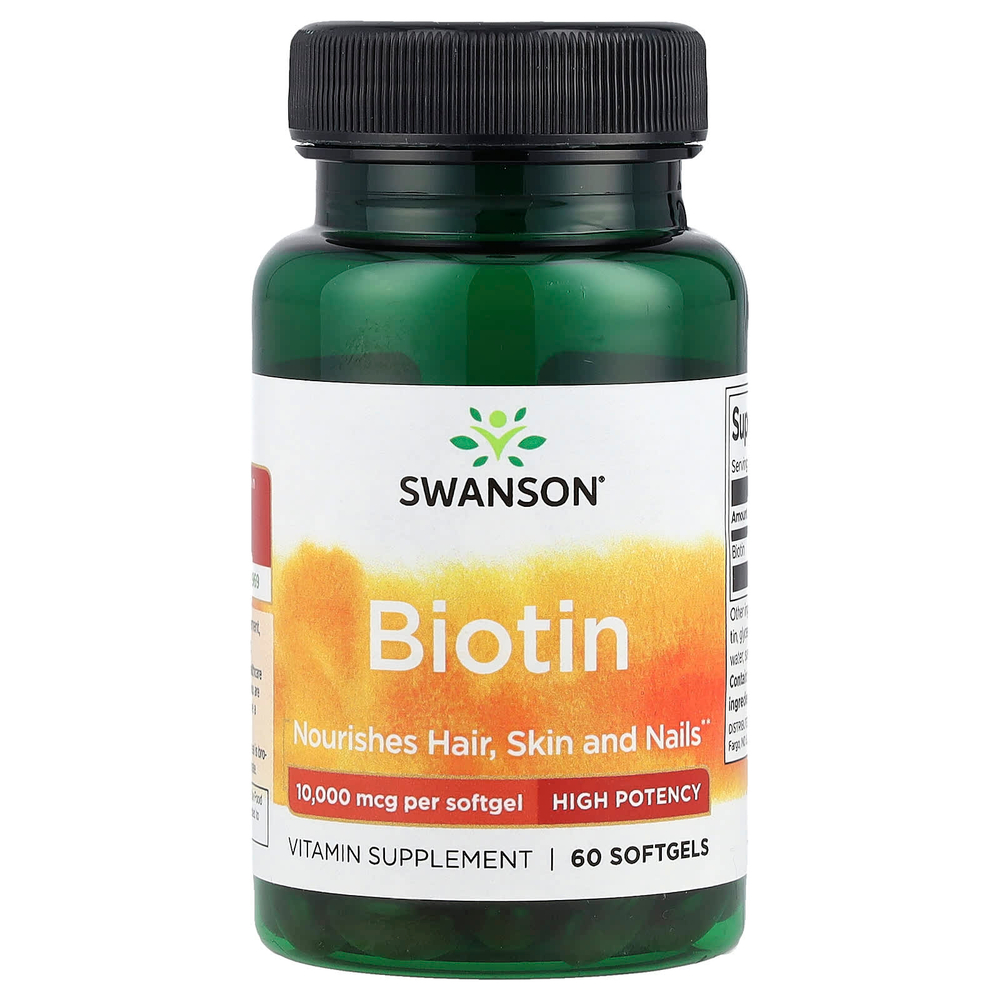 Swanson Vitamins, Биотин, 10 000 мкг, 60 мягких таблеток