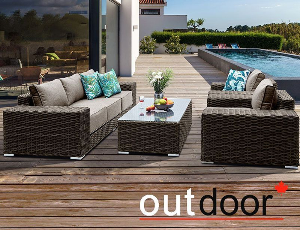 Комплект мебели из ротанга OUTDOOR Мадейра (3-местный диван, 2кресла, стол), ш/п, коричневый