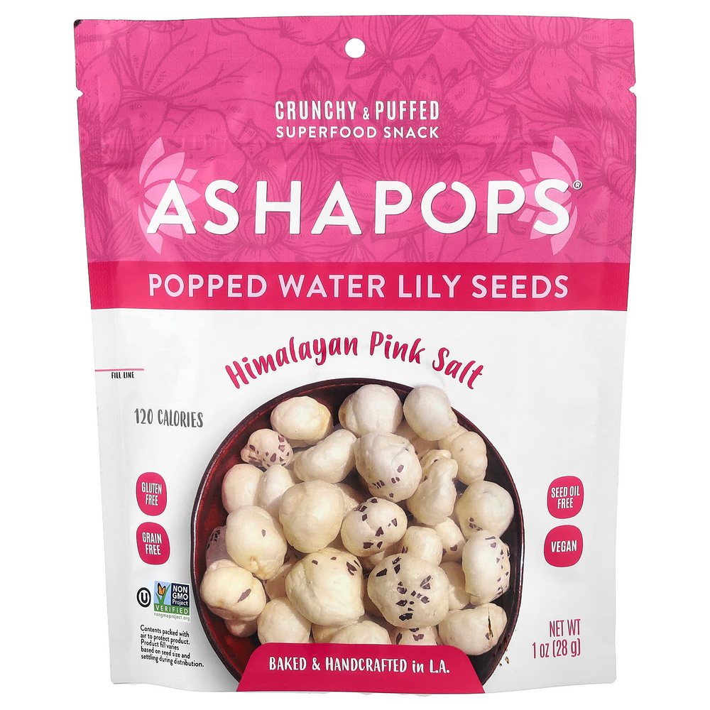 AshaPops, Popped Water Lily Seeds, розовая гималайская соль, 28 г (1 унция)