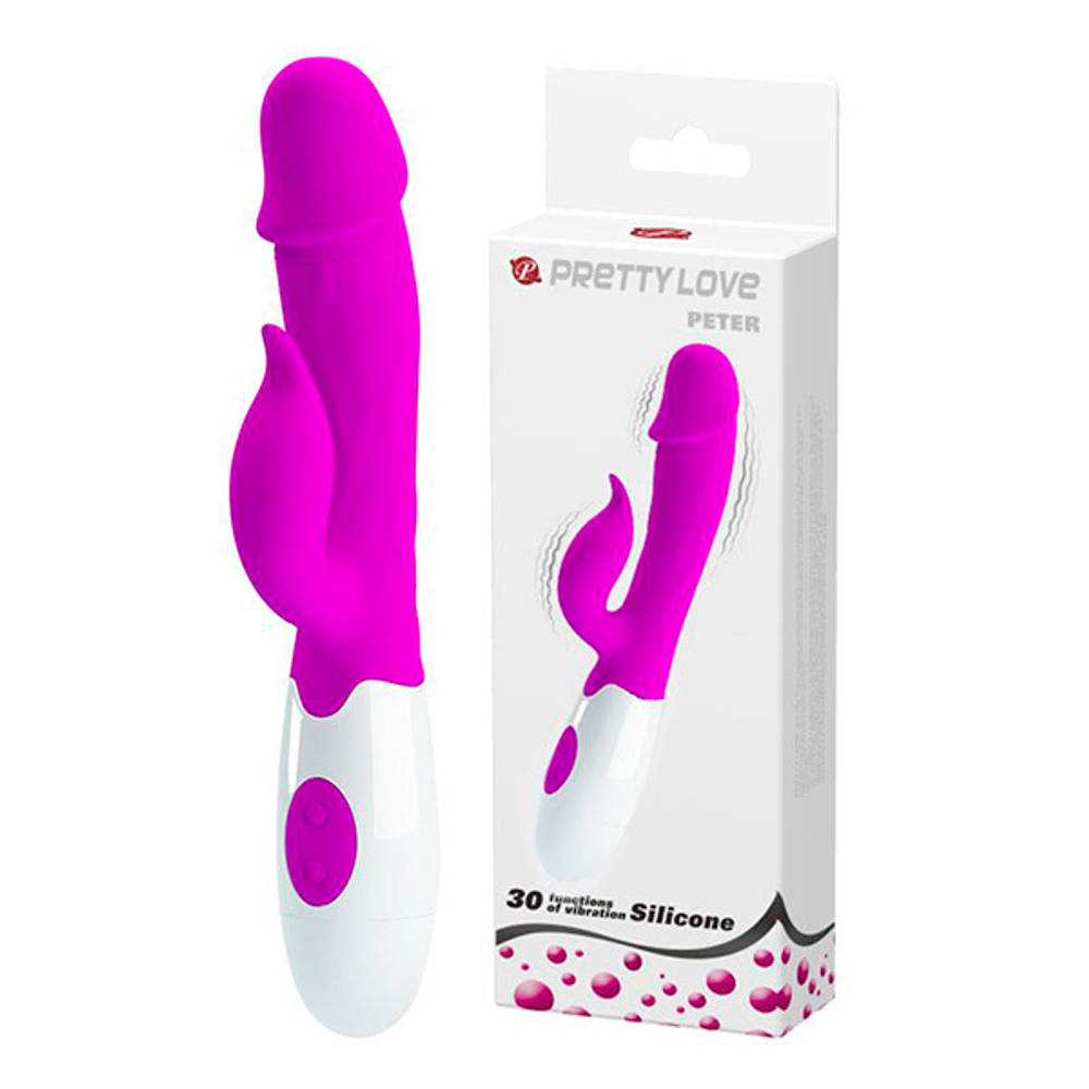 Лиловый вибратор с клиторальным отростком 19,2см Pretty Love Peter BI-014706