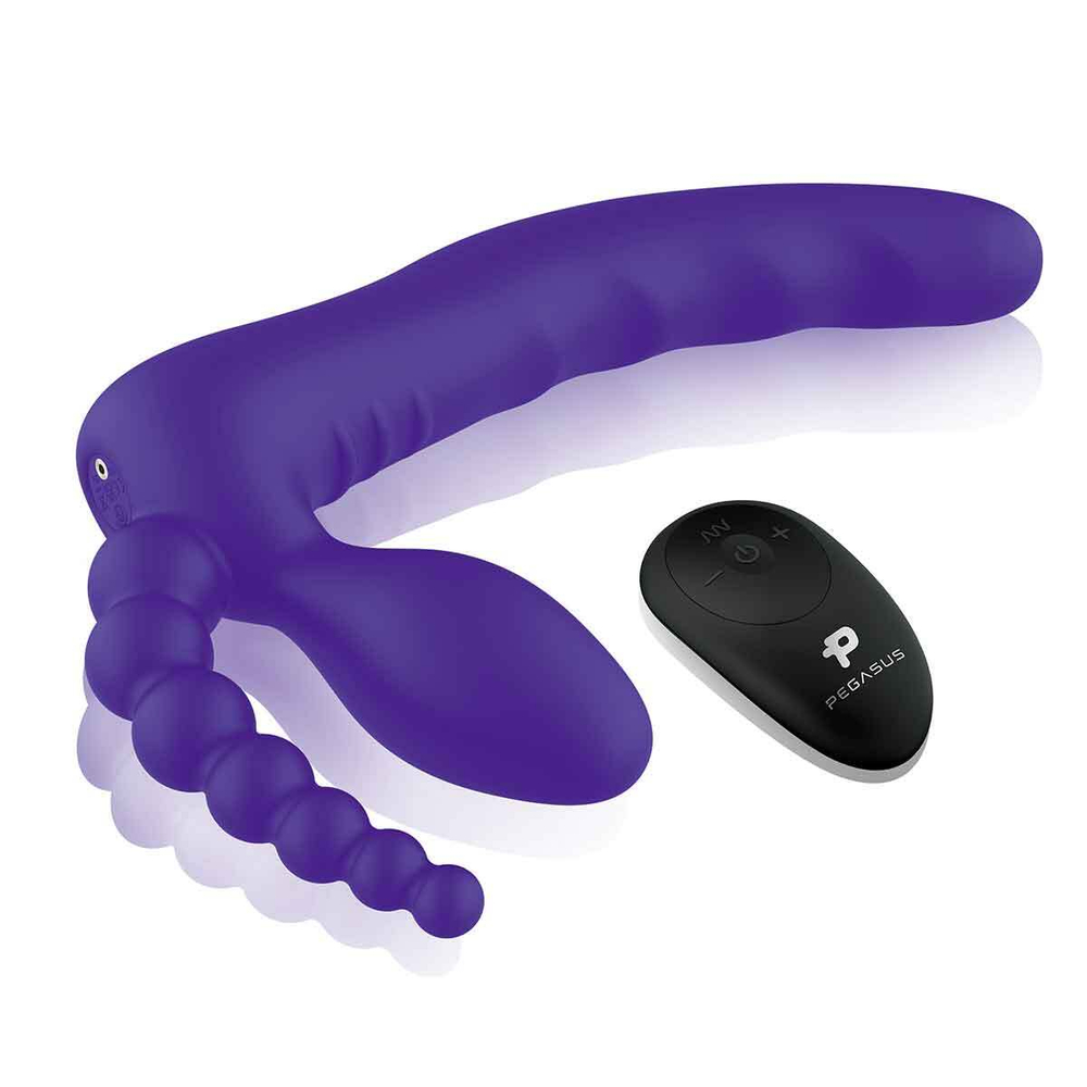 Фиолетовый безремневой страпон с пультом ДУ 7’’ Remote Control Strapless - 24 см. (Цвет: фиолетовый)