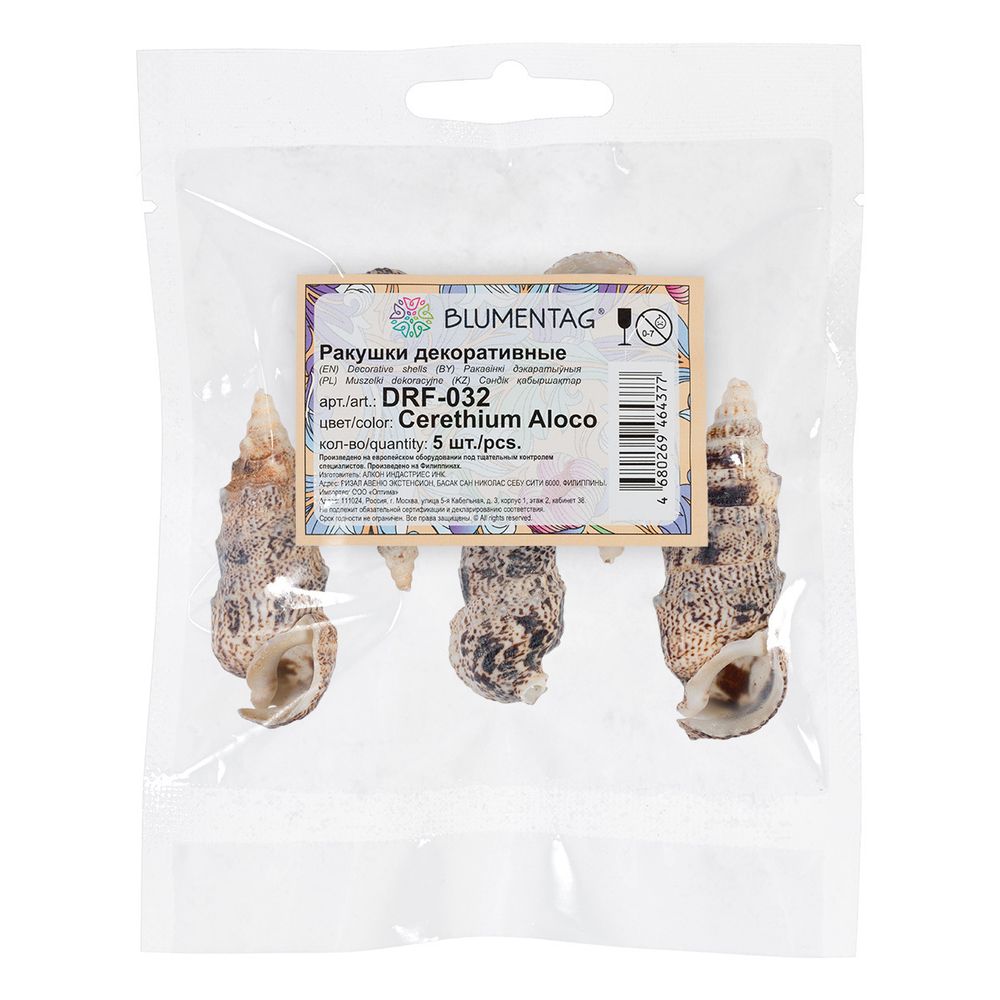 Ракушки декоративные, 5 шт, 6.3 см, Cerethium Aloco, Zlatka DRF-032