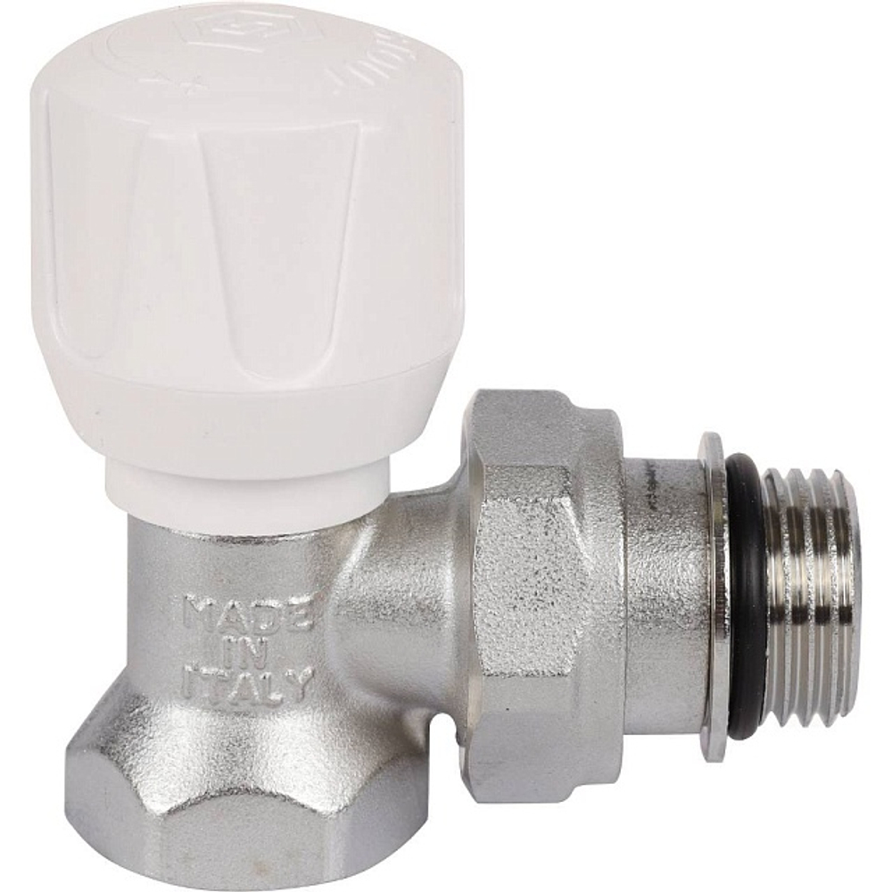 Вентиль ручной регулировки угловой STOUT - 1/2" (ВР/НР-американка, PN10, Tmax 120°C, с дополнительным уплотнением)