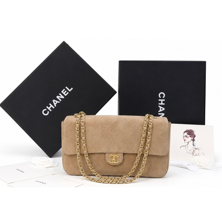 Сумка-конверт Chanel (Шанель) Large бежевая замшевая премиум класса