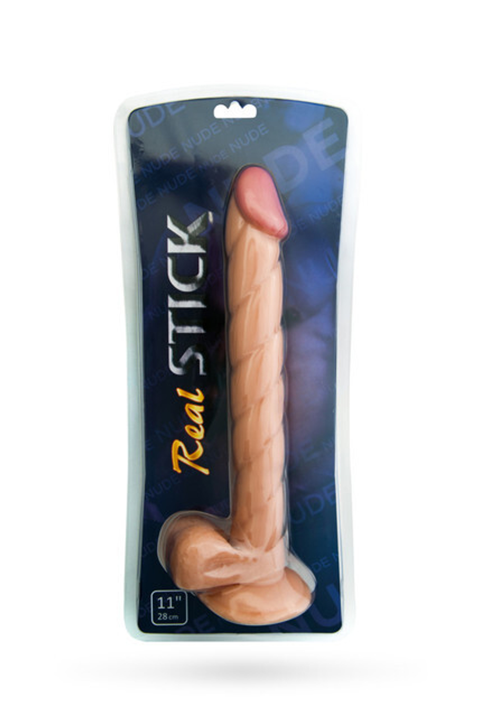 Длинный гибкий спиралевидный фаллос на присоске Real Stick 11'' (Цвет: телесный)