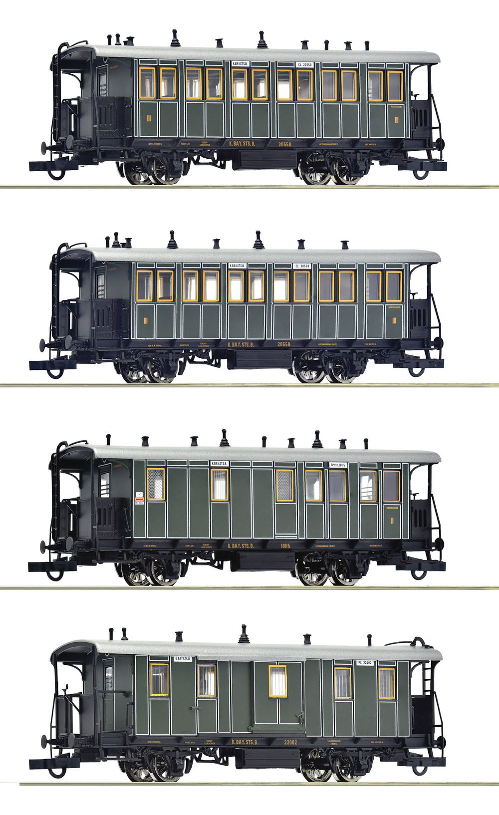 Набор из 4-х каретных вагонов Local passenger train , I эпоха