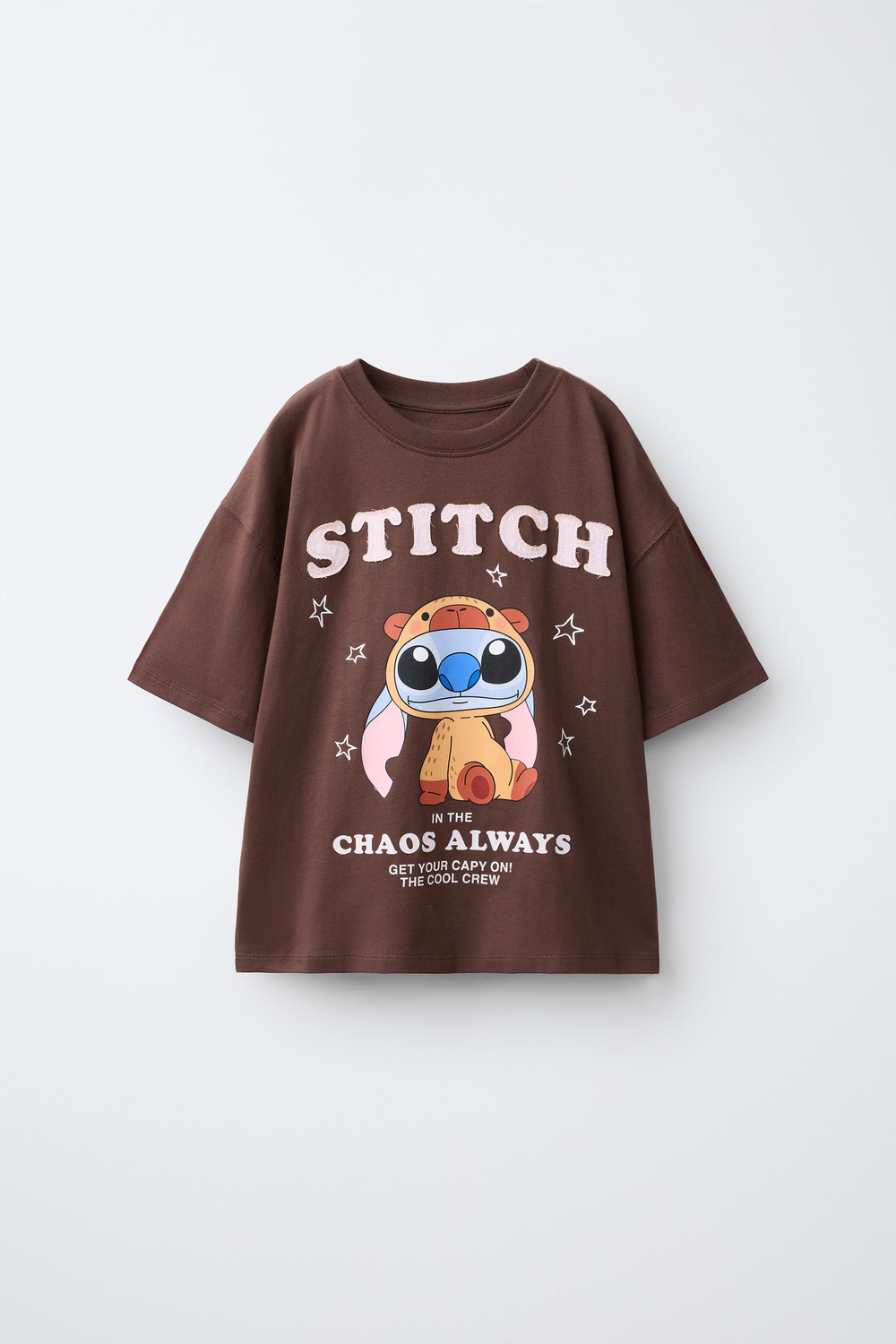 ZARA ФУТБОЛКА С ПРИНТОМ LILO & STITCH © DISNEY, КОРИЧНЕВЫЙ