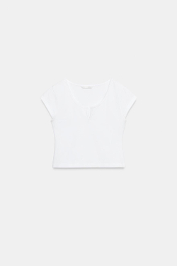 ZARA УКОРОЧЕННЫЙ ТОП С РАЗРЕЗОМ, БЕЛЫЙ