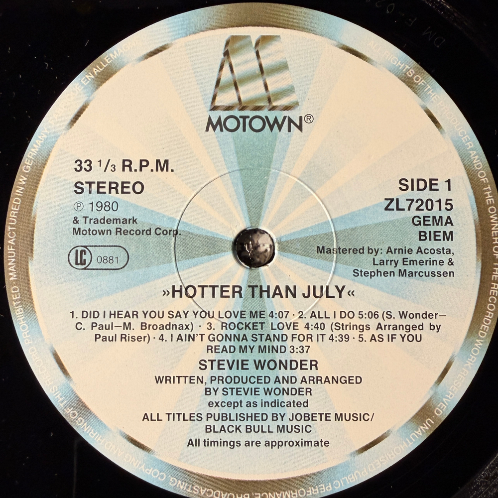 Stevie Wonder ‎– Hotter Than July (Европа 1984г.)
