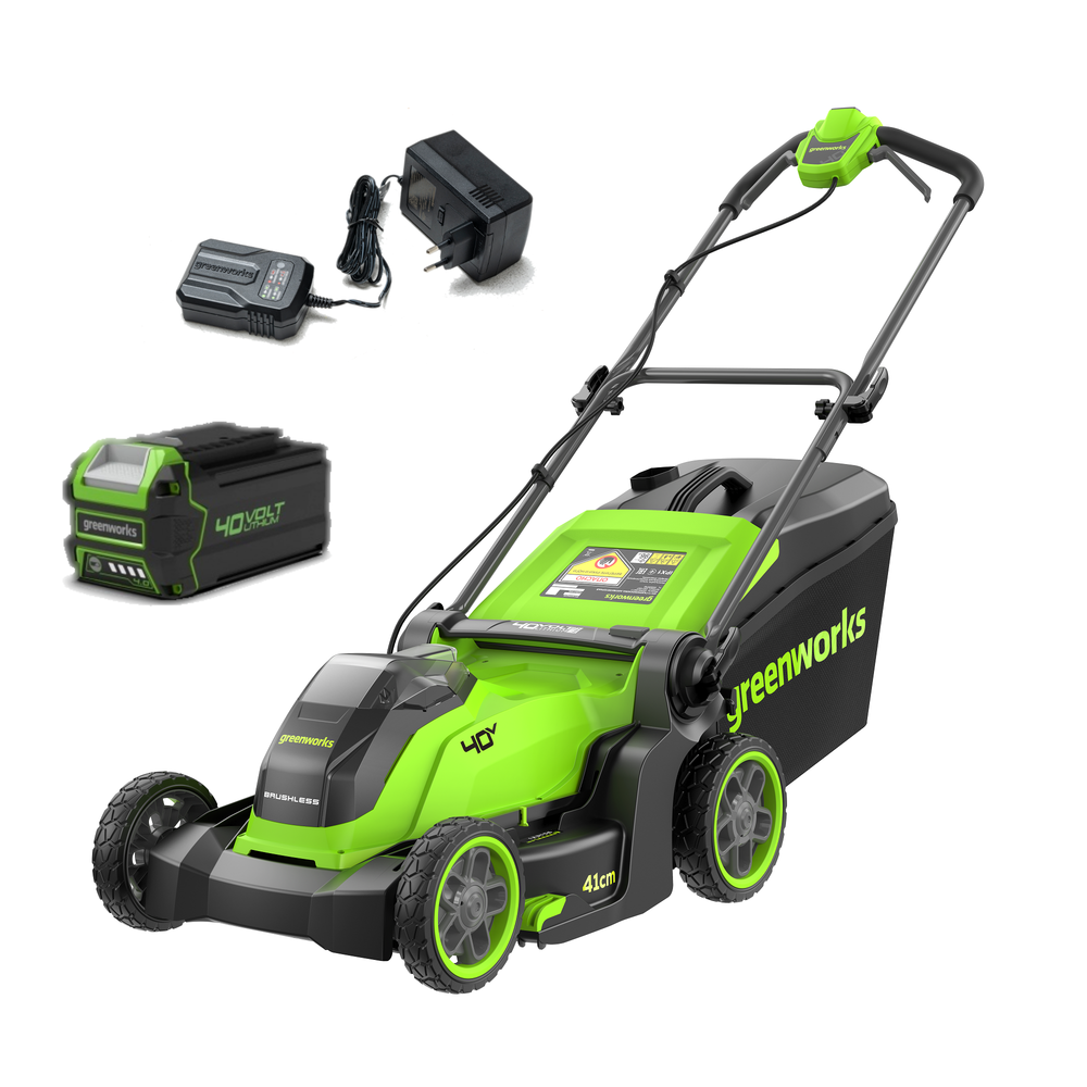 Газонокосилка аккумуляторная Greenworks GD40LM411, 40V, бесщеточная, 41 см, c 1хАКБ 4Ач и ЗУ (2521007UB)