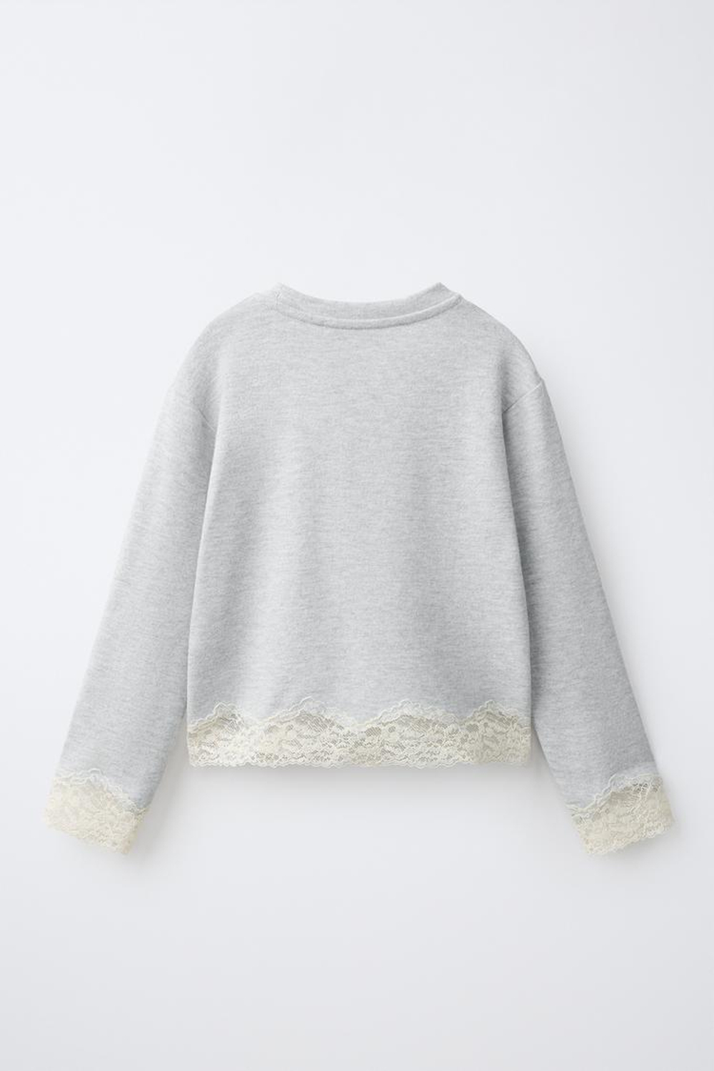 ZARA ЛОНГСЛИВ SOFT TOUCH С КРУЖЕВОМ, СЕРЫЙ МЕЛАНЖ