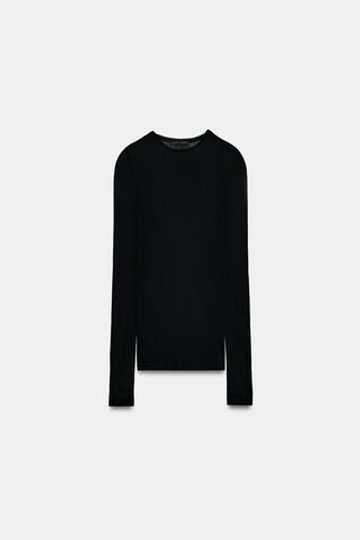 ZARA ФУТБОЛКА SUPIMA® С ДЛИННЫМИ РУКАВАМИ, ЧЕРНЫЙ