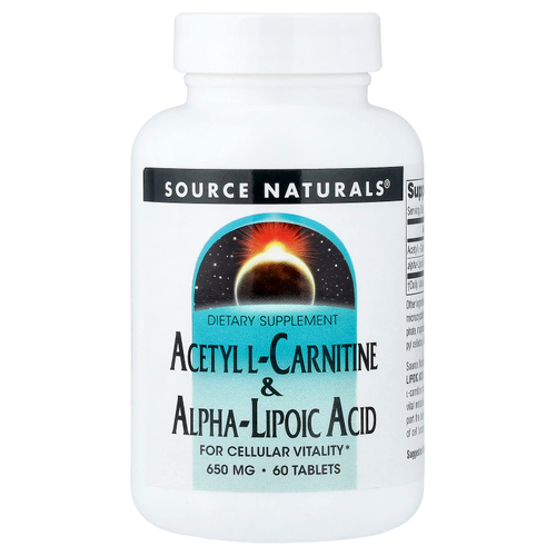Source Naturals, ацетил-L-карнитин и альфа-липоевая кислота, 60 таблеток