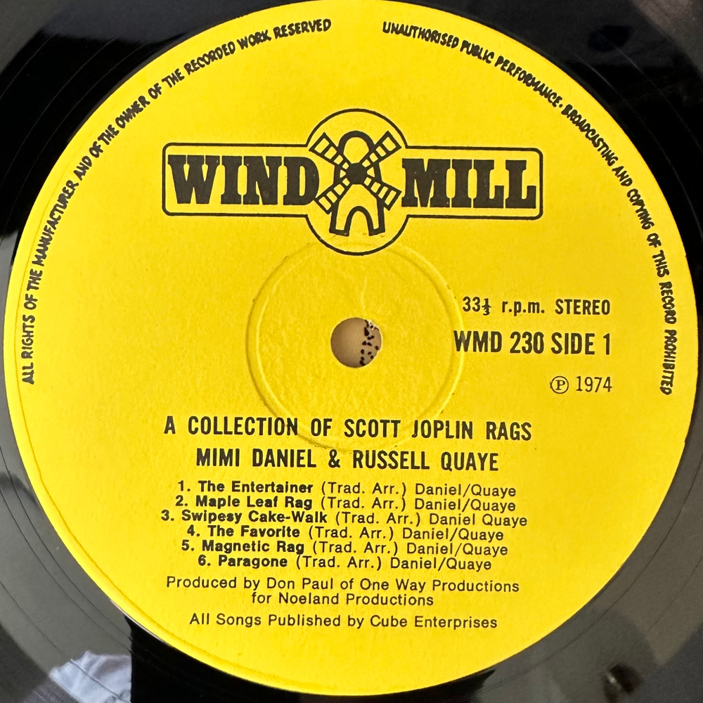 Mimi Daniel And Russell Quaye - A Collection Of Scott Joplin Rags (Англия 1974.)