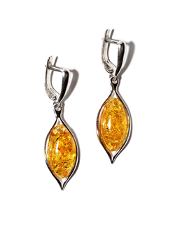 Серьги из серебра 925 с натуральным желтым янтарем
