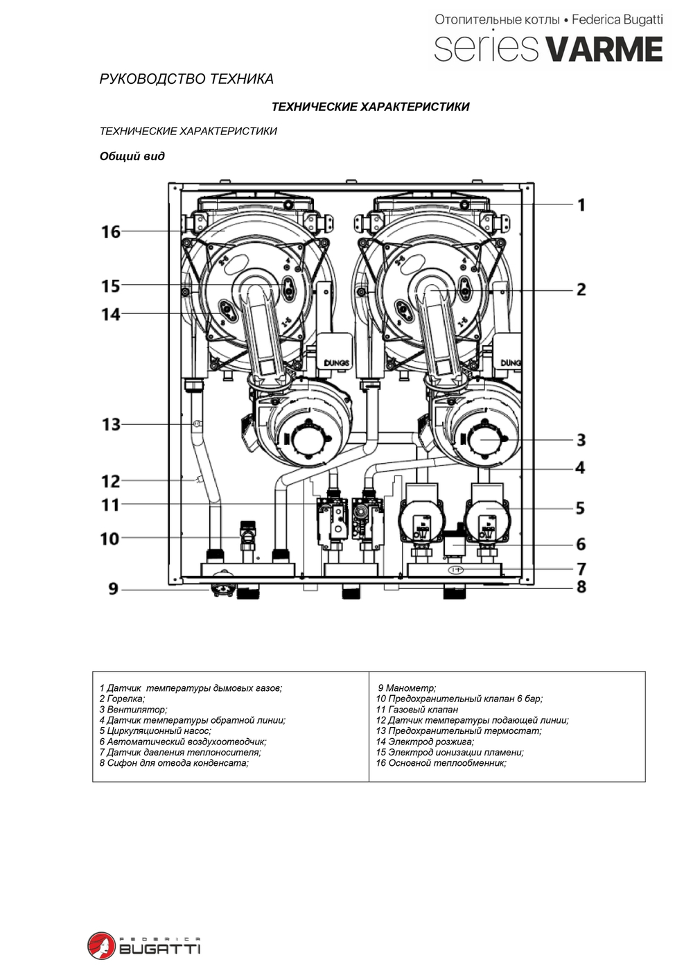 Котел газовый Federica Bugatti 120B Varme Cond одноконтурный конденсационный настенный