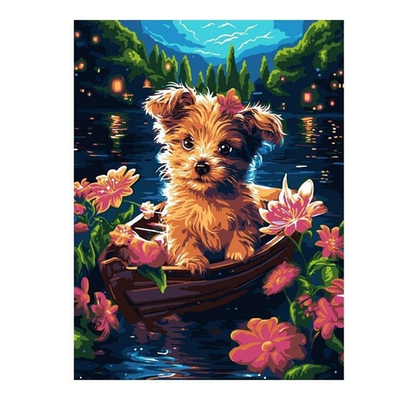 Картина по номерам 30*40см "Щенок в лодке" (на подрам.) (Lori)