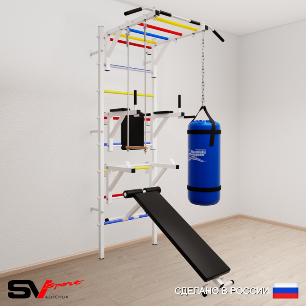 Шведская стенка Sv Sport усиленная 6631 (Турник рукоход/Брусья/Стойка/Скамья/Трапеция/Цепь/Мешок 15кг)