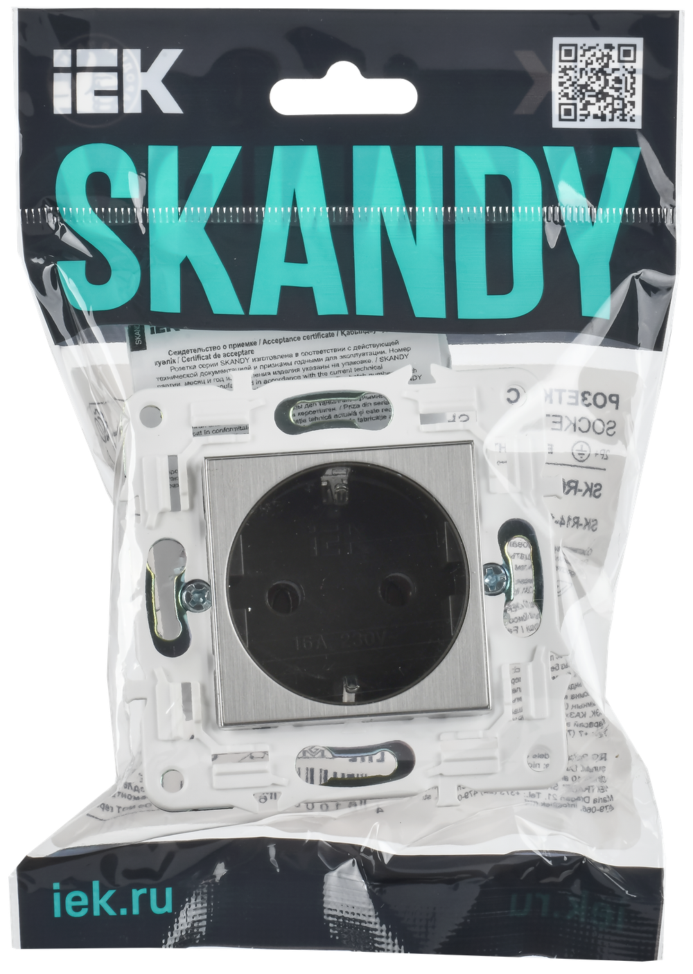 SKANDY Розетка с заземлением без защитных шторок 16А SK-R05N металл никель IEK
