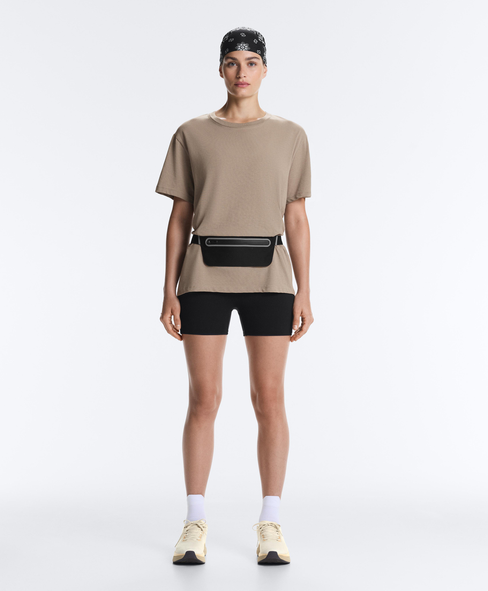 Oysho Футболка Boxy из смесового хлопка с короткими рукавами и надписью, коричневато-серый
