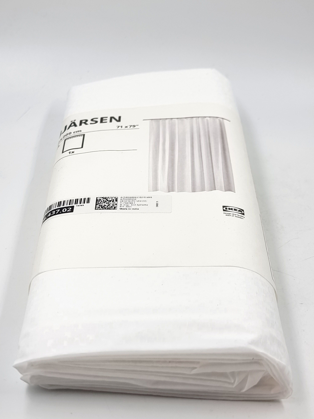 IKEA Штора для ванной BJARSEN белая 180х200 см