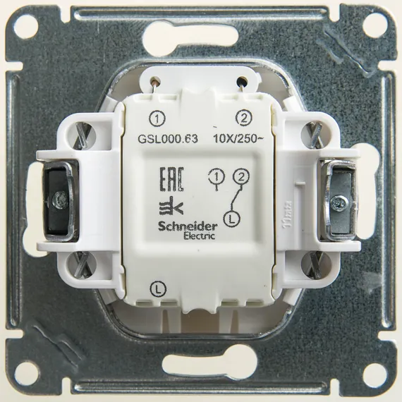 Переключатель проходной одноклавишный с подсветкой, схема Systeme Electric Glossa Перламутр GSL000663