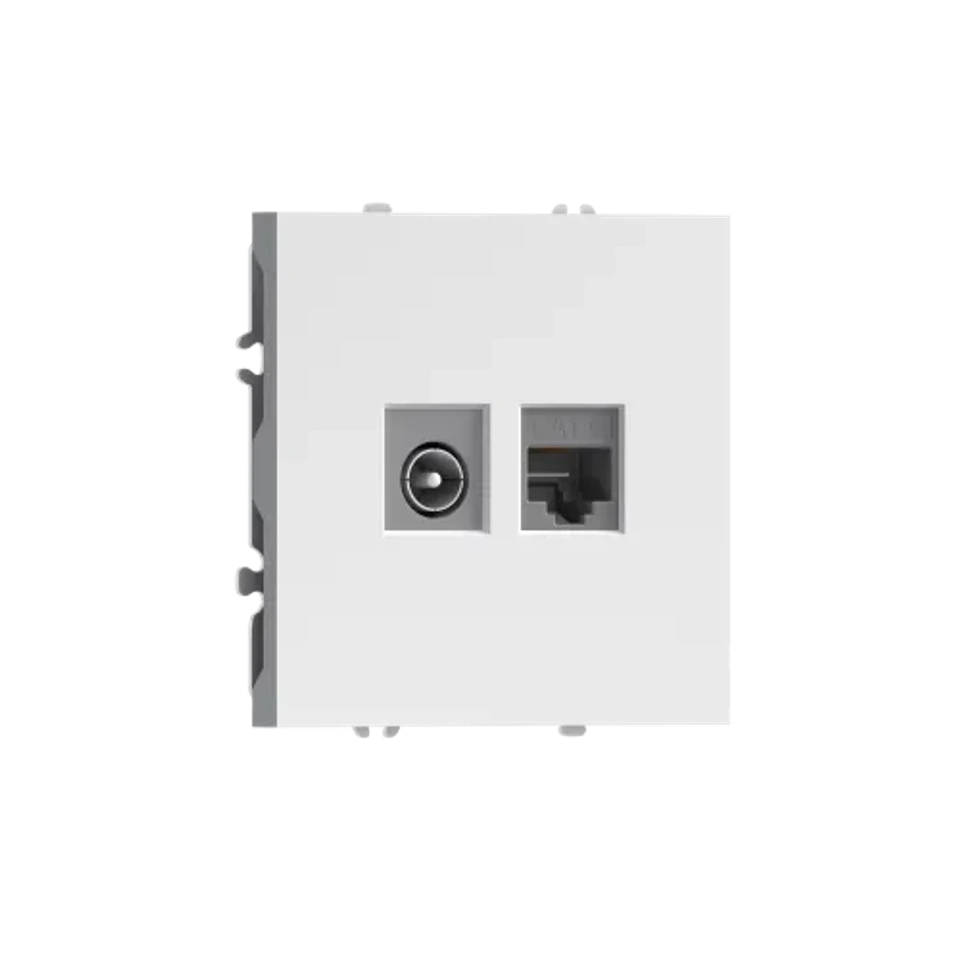Розетка комбинированная RJ45/TV cat.6, ClassE-8/0-2400 МГц, матовый белый DONEL S08