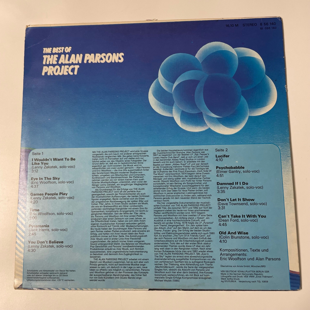 Винтажная виниловая пластинка LP The Alan Parsons Project, The Best Of The Alan Parsons Project (ГДР 1986)
