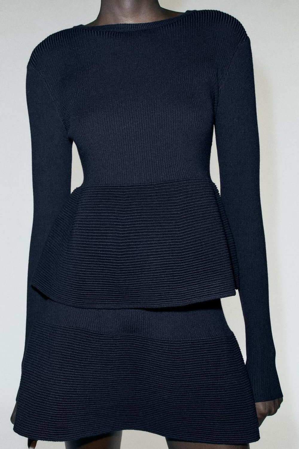 ZARA ТРИКОТАЖНЫЙ СВИТЕР С БАСКОЙ, МОРСКОЙ СИНИЙ