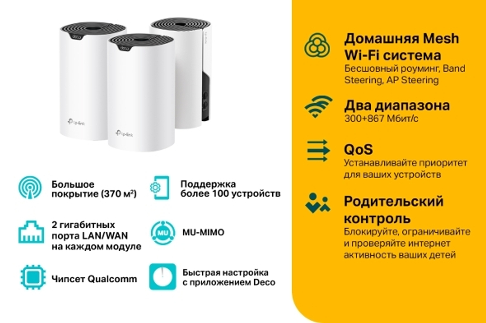 TP-Link Deco S4 (3-Pack) Домашняя Mesh Wi-Fi система AC1200