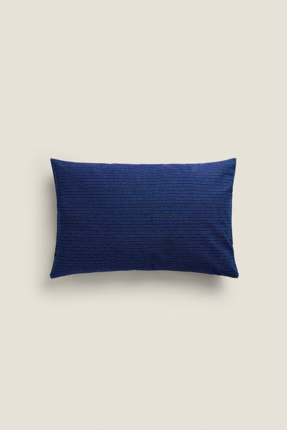 ZARA HOME ЧЕХОЛ НА ПОДУШКУ В ГОРИЗОНТАЛЬНУЮ ПОЛОСКУ, СИНИЙ