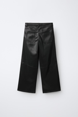 ZARA БРЮКИ WIDE LEG ИЗ ИСКУССТВЕННОЙ КОЖИ, ЧЕРНЫЙ