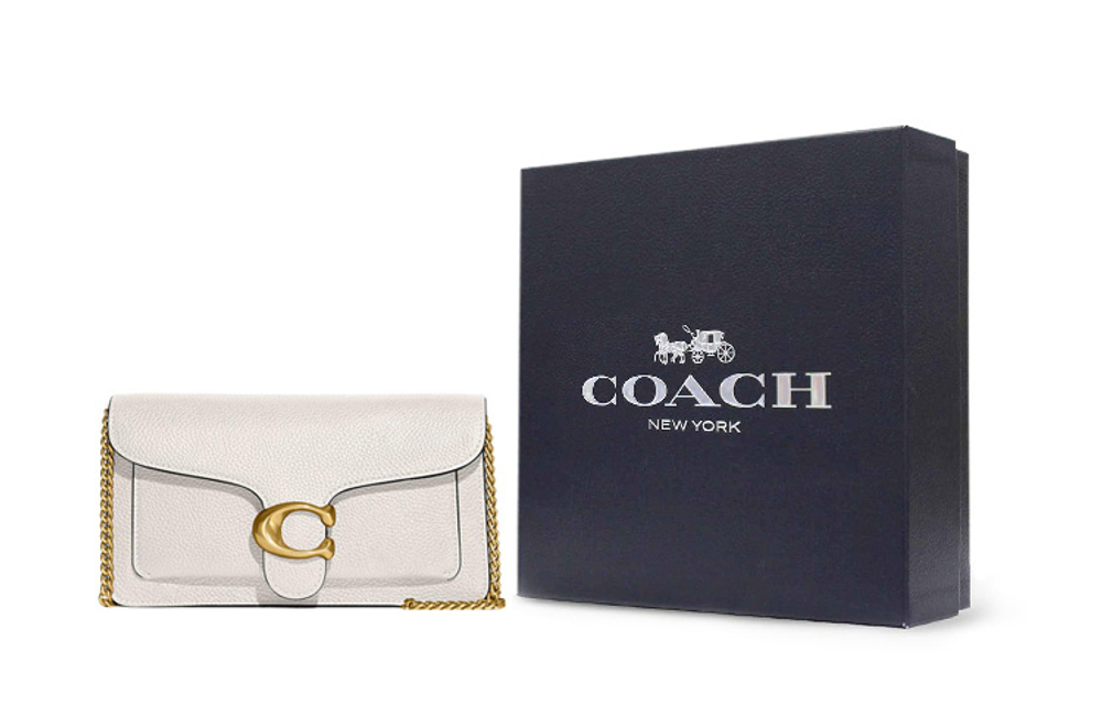 COACH Chain Leather Shoulder Bag, Crossbody Bag, Clutch Small Women"s Chalk White