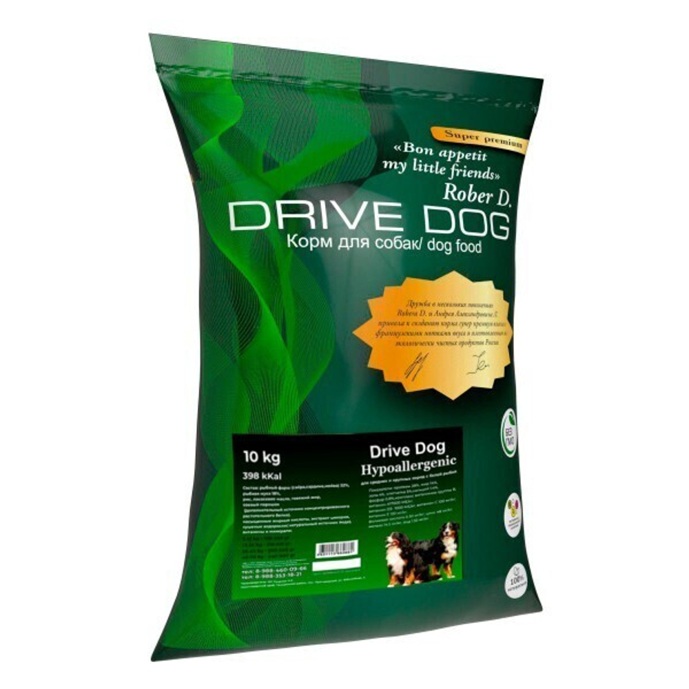 DRIVE DOG Hypoallergenic корм для средних и крупных собак белой рыбой