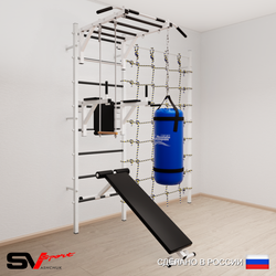 Шведская стенка Sv Sport усиленная 65310 (Турник рукоход/Брусья/Скамья/Трапеция/Цепь/Мешок 15кг/Канатный лаз)